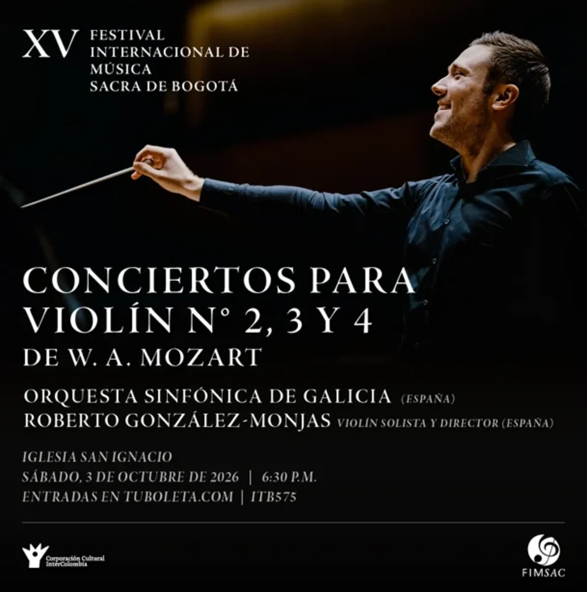 Imagen oficial de Conciertos para violín N° 2, 3 y 4 de W.A. Mozart en Bogotá