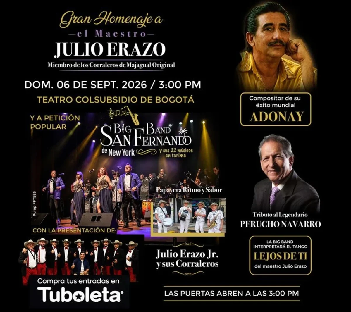 Imagen oficial de GRAN HOMENAJE AL MAESTRO JULIO ERAZO en Bogotá